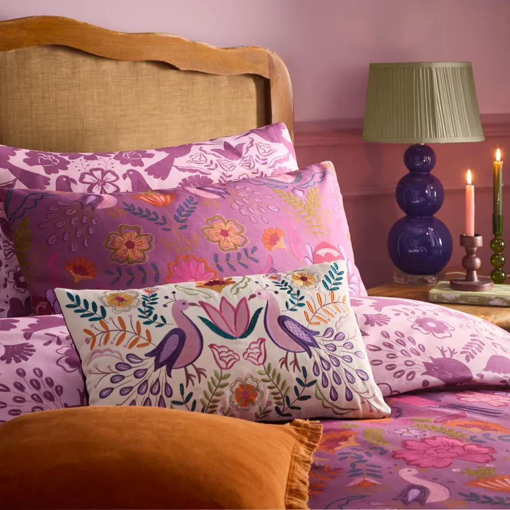 Broderie King Size Floral Reversible Duvet Set - Purple