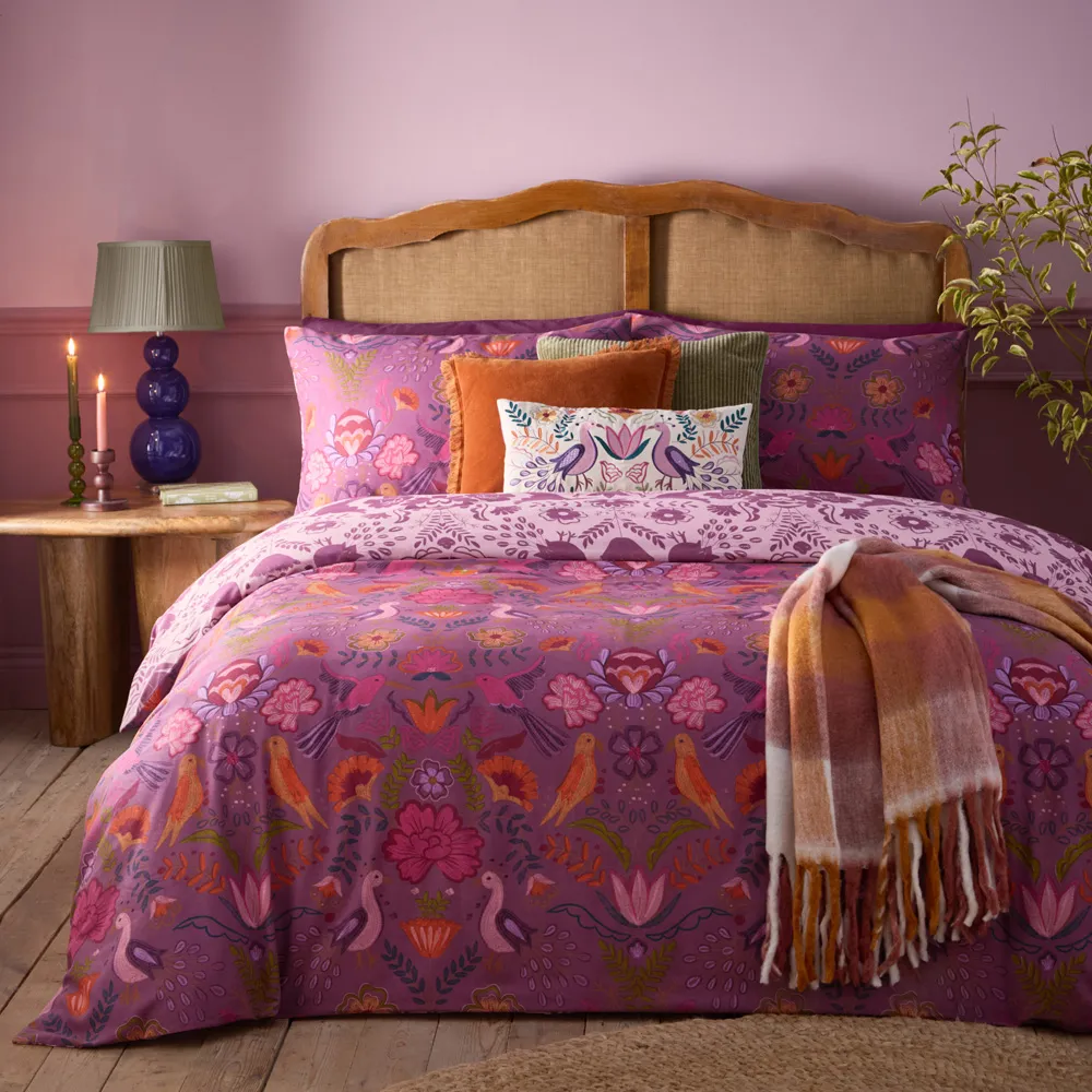 Broderie Single Floral Reversible Duvet Set - Purple