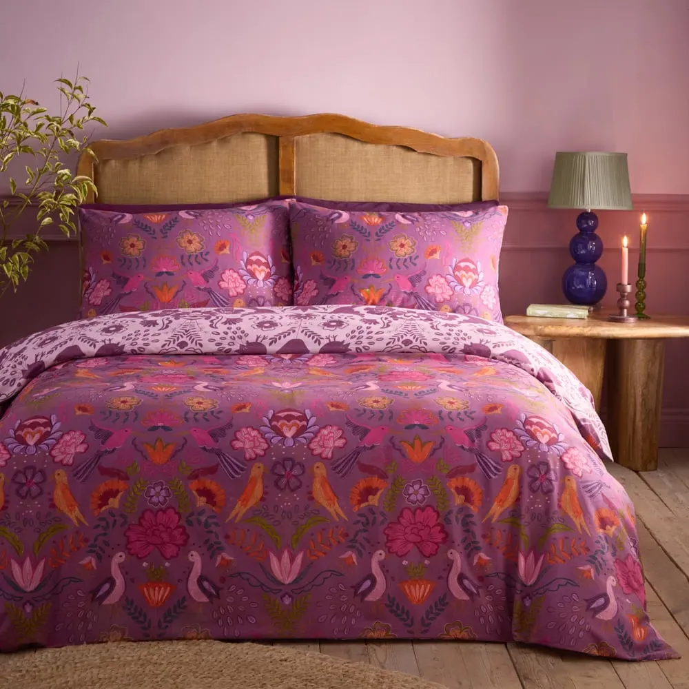 Broderie Single Floral Reversible Duvet Set - Purple image