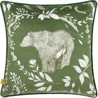 Buckthorn Green Bear Velvet Piped Cushion - Green, Velvet