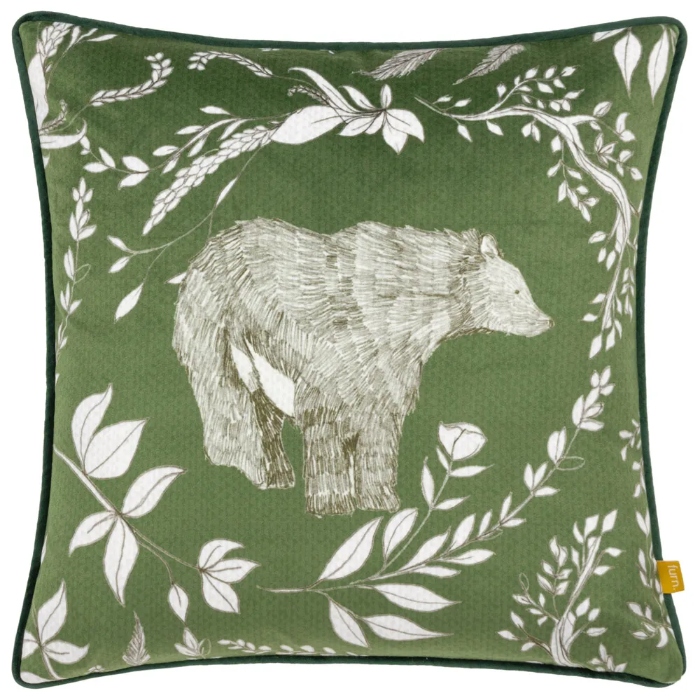Buckthorn Green Bear Velvet Piped Cushion - Green, Velvet