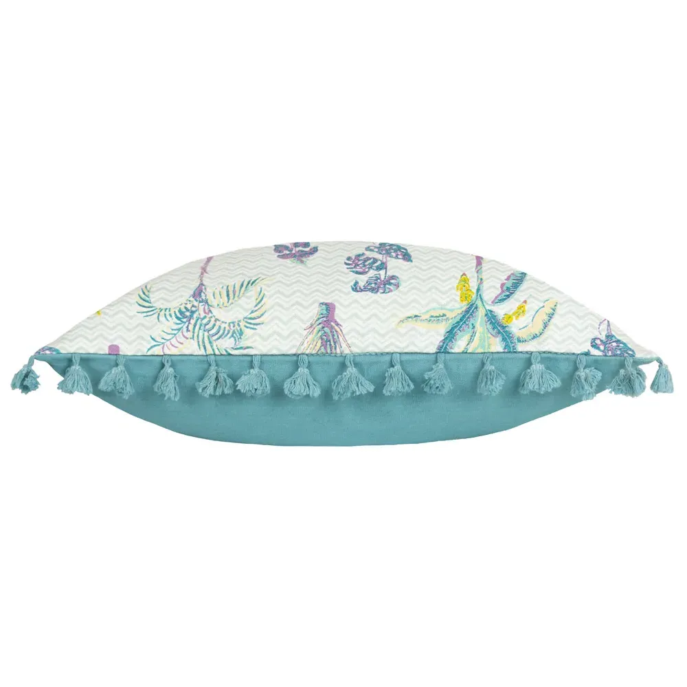 Chamae Floral Tasselled Cushion - Purple, Cotton