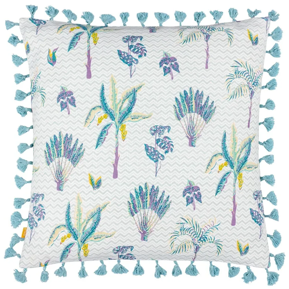 Chamae Floral Tasselled Cushion - Purple, Cotton image