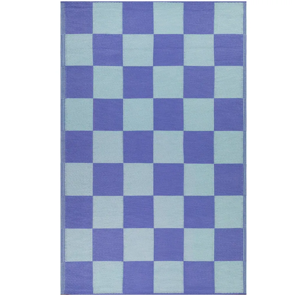 Checkerboard Recycled Outdoor Rug - Blue