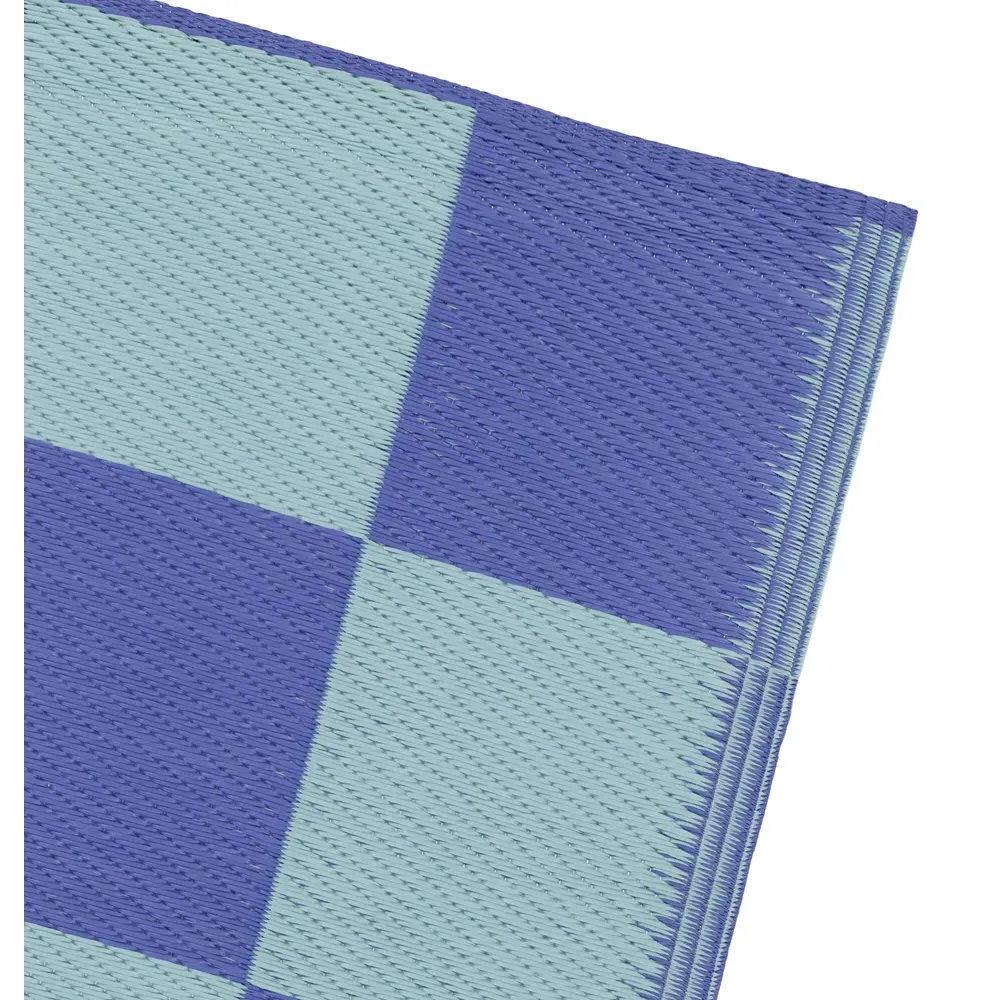 Checkerboard Recycled Outdoor Rug - Blue