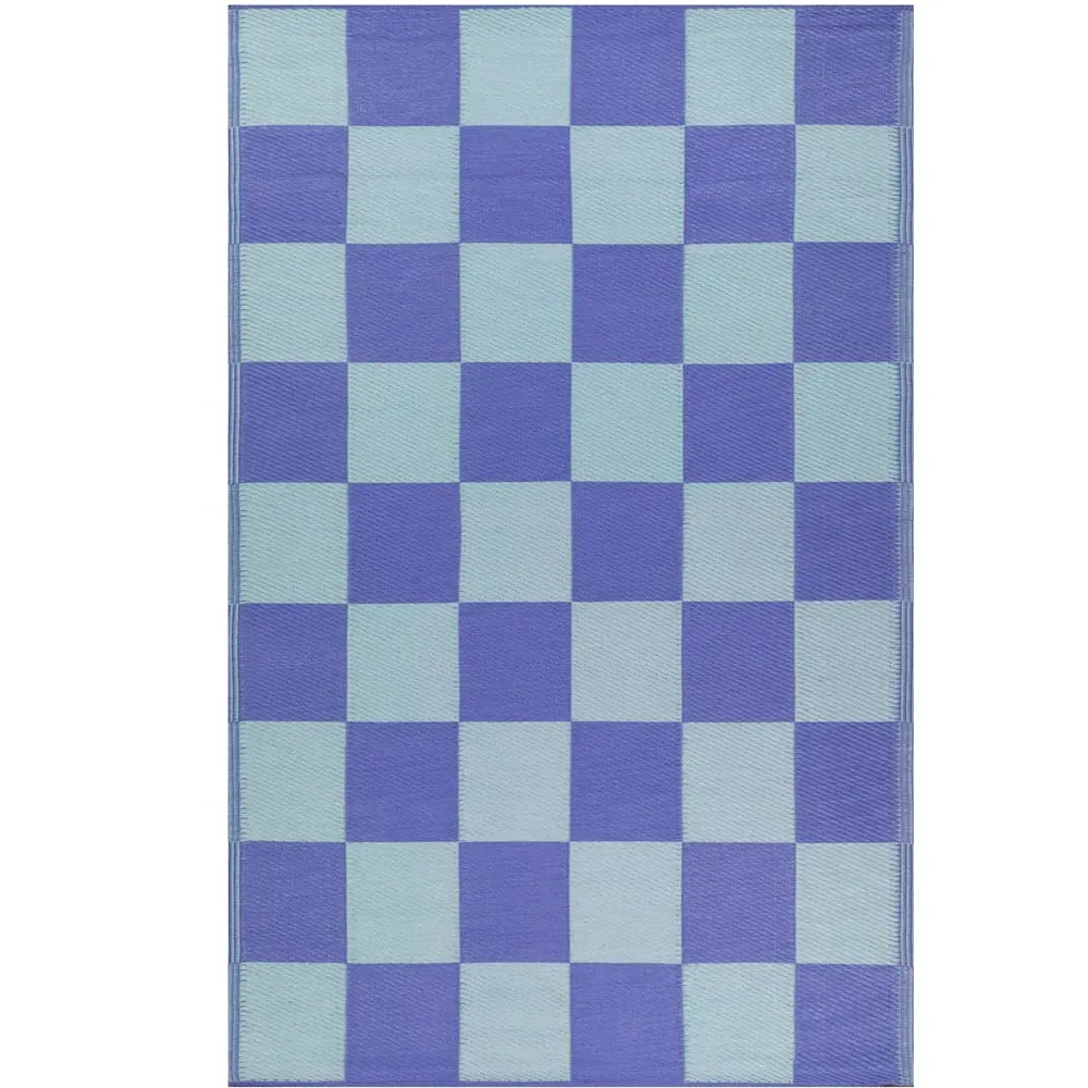 Checkerboard Recycled Outdoor Rug - Blue image