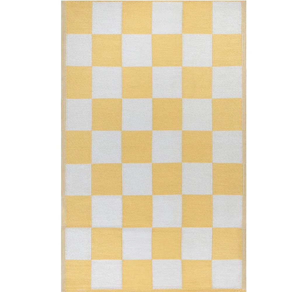 Checkerboard Recycled Outdoor Rug - Yellow