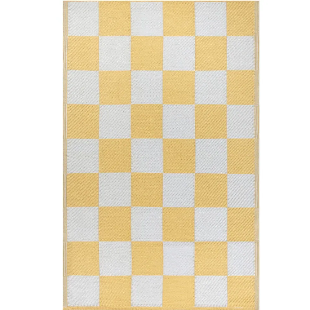 Checkerboard Recycled Outdoor Rug - Yellow