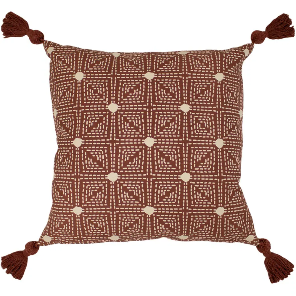 Chia Tufted Cushion with Tassels - Red Clay, Cotton
