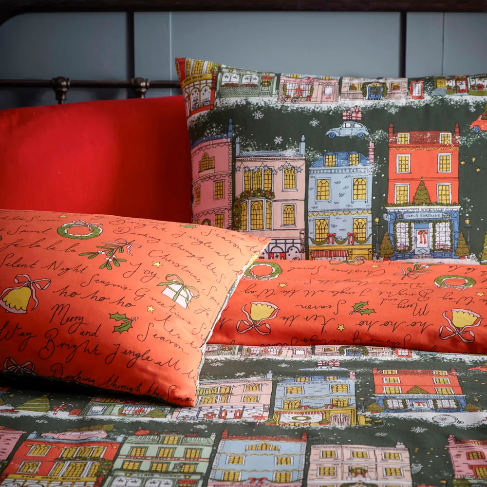 Christmas Spirit Super King Size Duvet Cover Set - Green, Polycotton