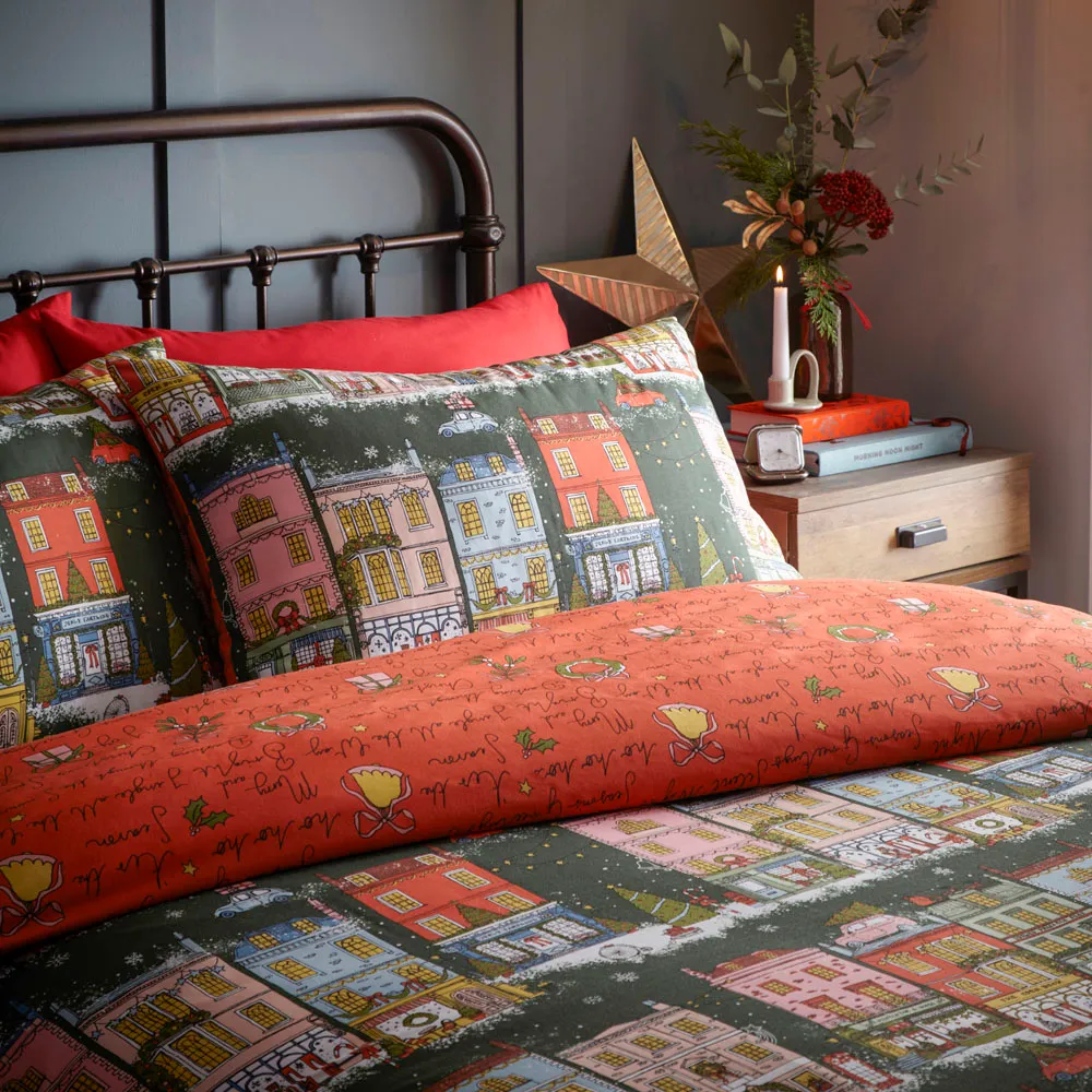 Christmas Spirit Super King Size Duvet Cover Set - Green, Polycotton