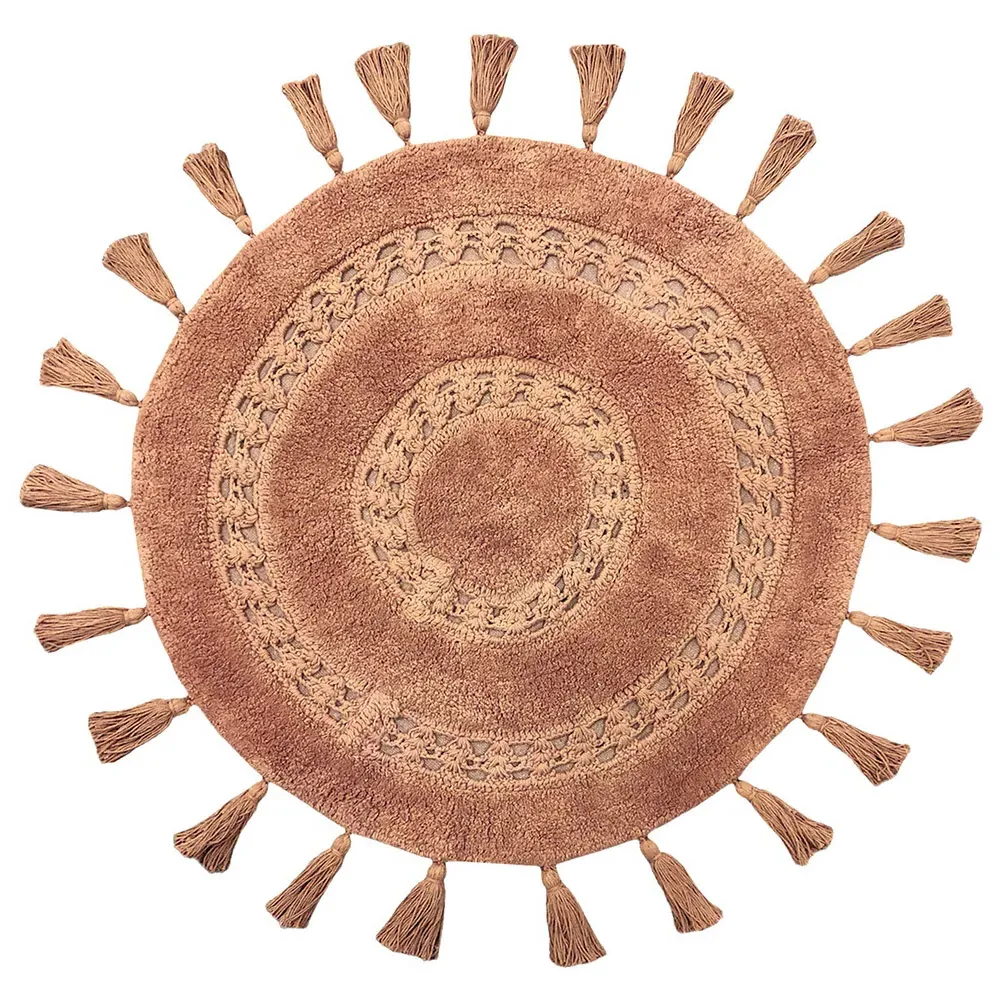 Circle Tassel Anti-Slip Bath Mat - Brown, Cotton image