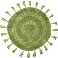 Circle Tassel Anti-Slip Bath Mat - Green, Cotton