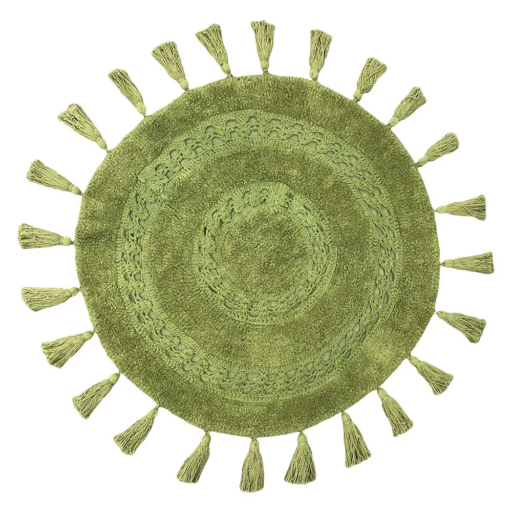 Circle Tassel Anti-Slip Bath Mat - Green, Cotton