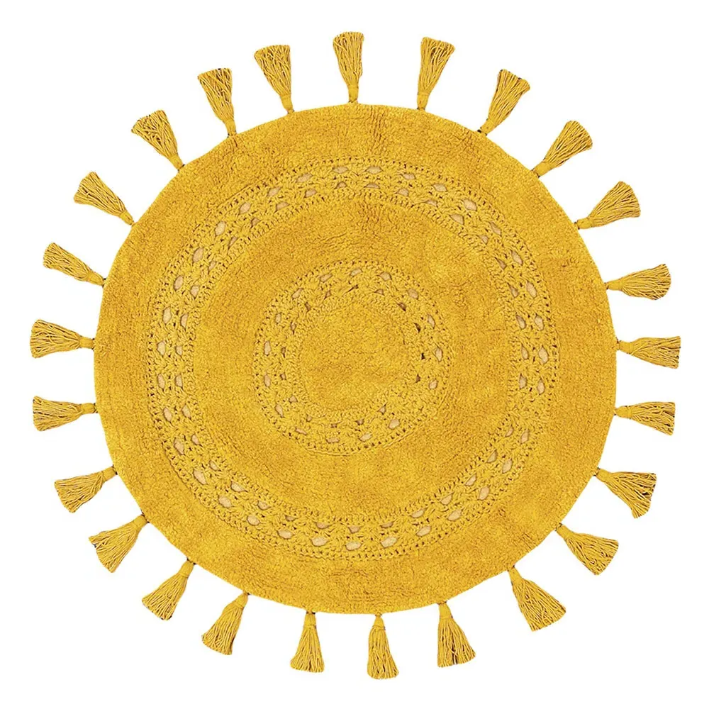 Circle Tassel Anti-Slip Bath Mat - Ochre, Cotton