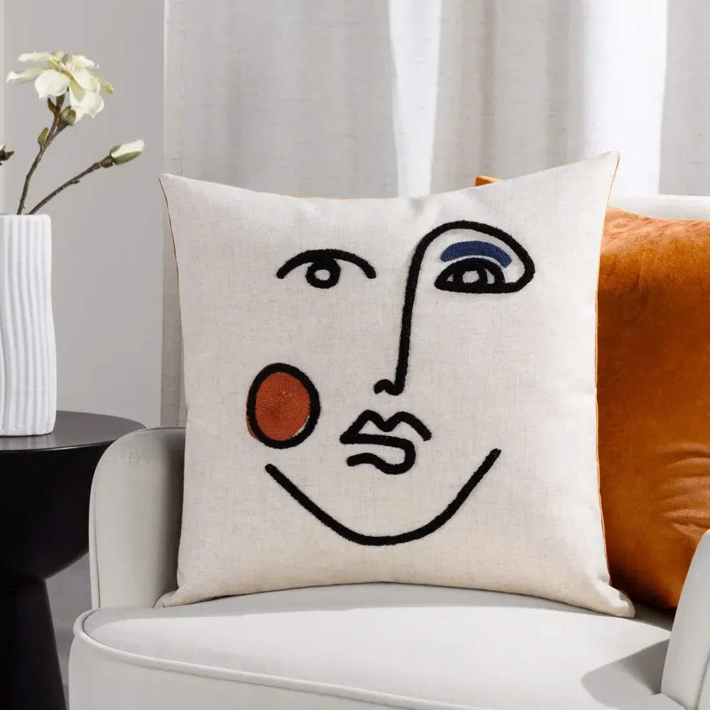 Cleo Linear Woven Cushion - Ginger Navy, Polylinen