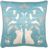Colony Palm Botanical Cushion - Blue, Velvet