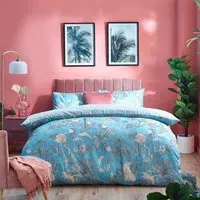 Colony Palm King Size Duvet Cover Set - Blue, Polycotton