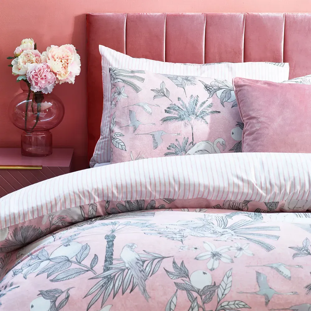 Colony Palm King Size Duvet Cover Set - Pink, Polycotton