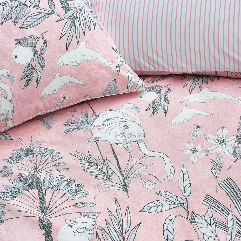 Colony Palm King Size Duvet Cover Set - Pink, Polycotton