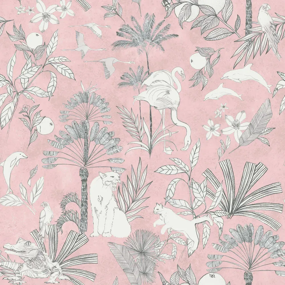 Colony Palm King Size Duvet Cover Set - Pink, Polycotton