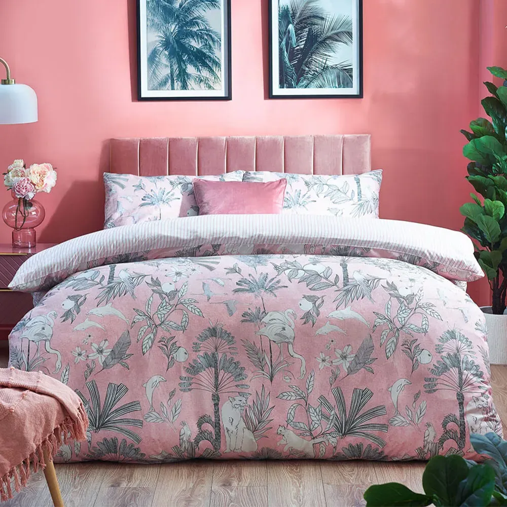 Colony Palm King Size Duvet Cover Set - Pink, Polycotton