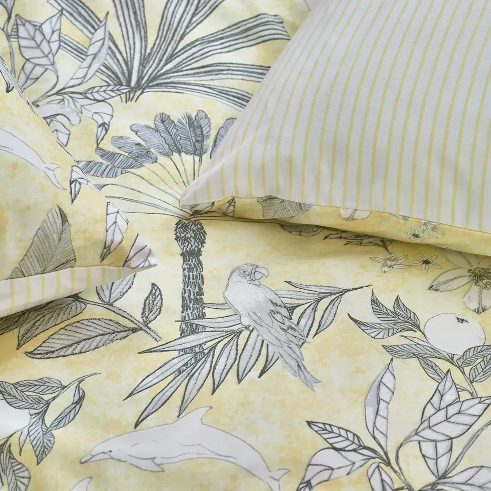 Colony Palm Super King Size Duvet Cover Set - Yellow, Polycotton