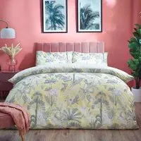 Colony Palm Super King Size Duvet Cover Set - Yellow, Polycotton