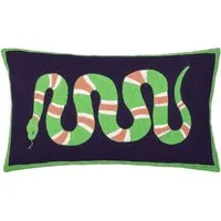Coral Snake Embroidered Cushion - Green