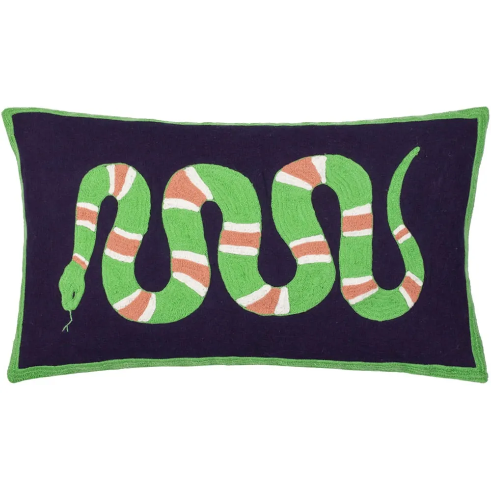 Coral Snake Embroidered Cushion - Green