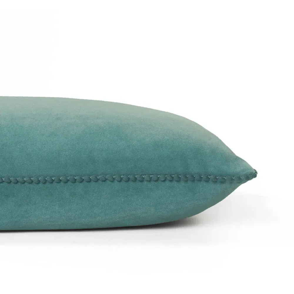Cosmo Square Velvet Cushion with Pom-Pom Trim - Blue