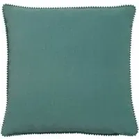 Cosmo Square Velvet Cushion with Pom-Pom Trim - Blue