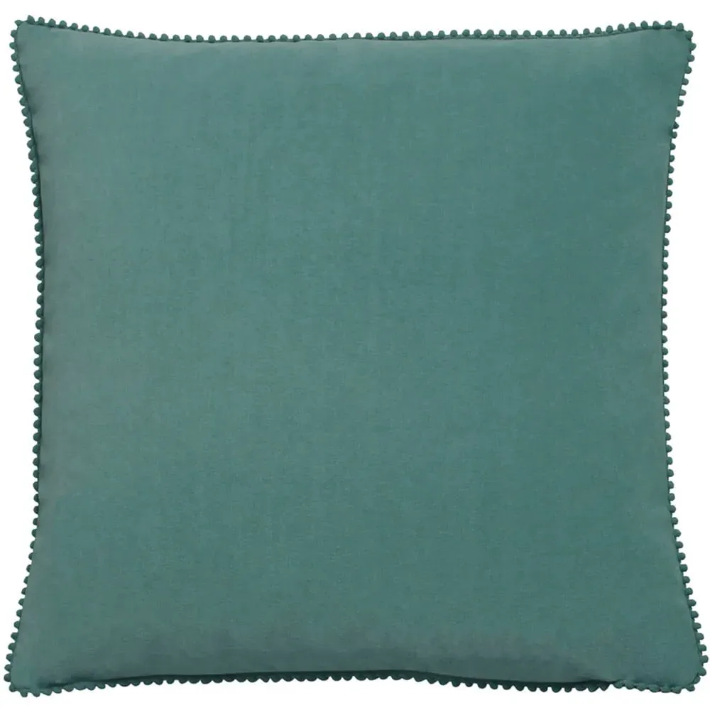 Cosmo Square Velvet Cushion with Pom-Pom Trim - Blue