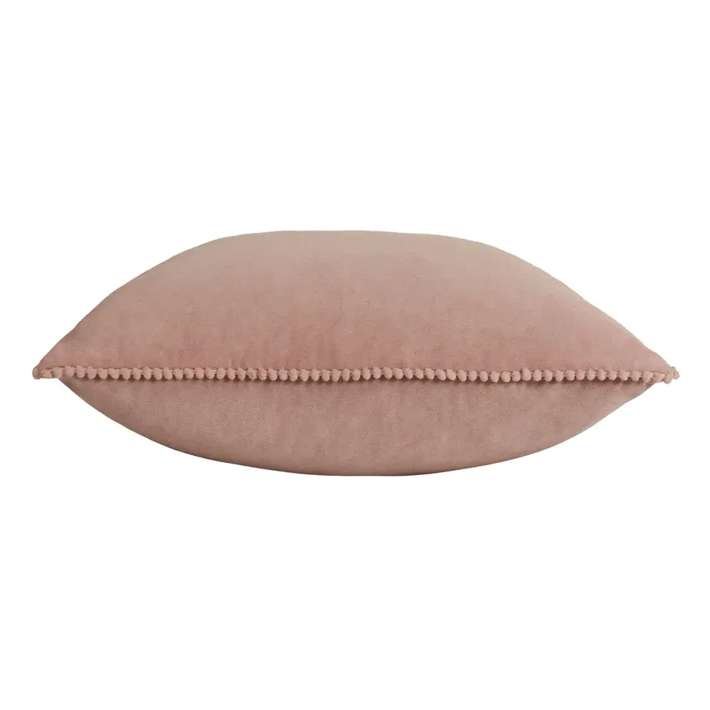 Cosmo Square Velvet Cushion with Pom-Pom Trim - Blush