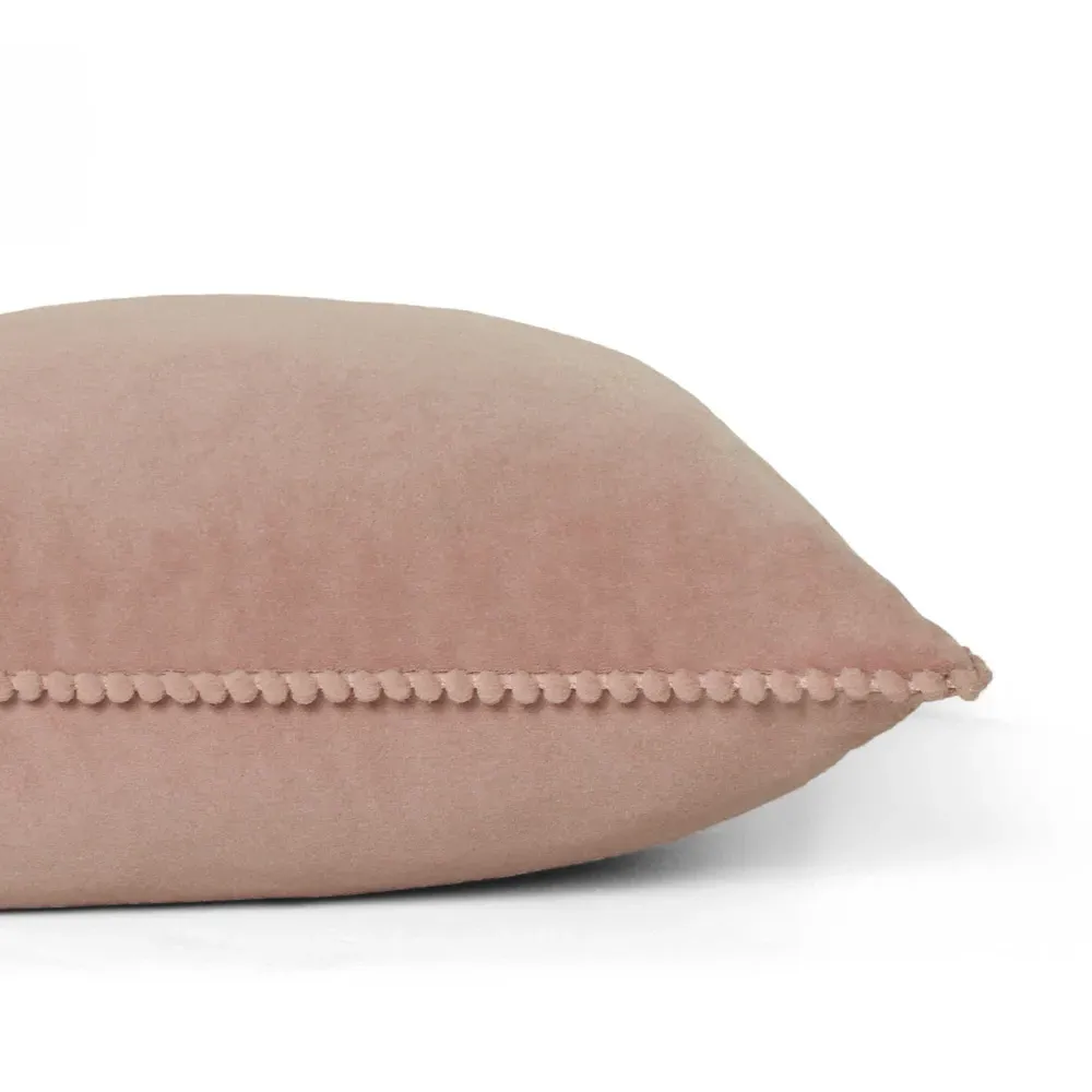 Cosmo Square Velvet Cushion with Pom-Pom Trim - Blush