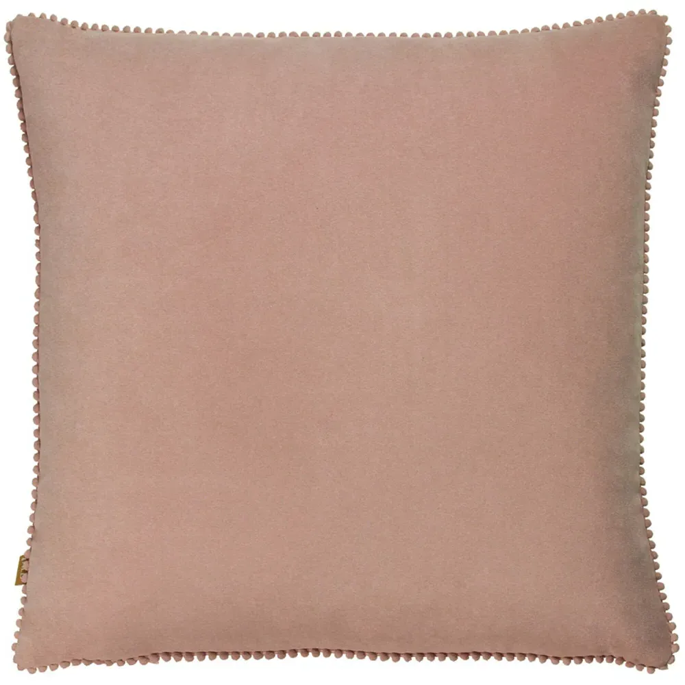 Cosmo Square Velvet Cushion with Pom-Pom Trim - Blush