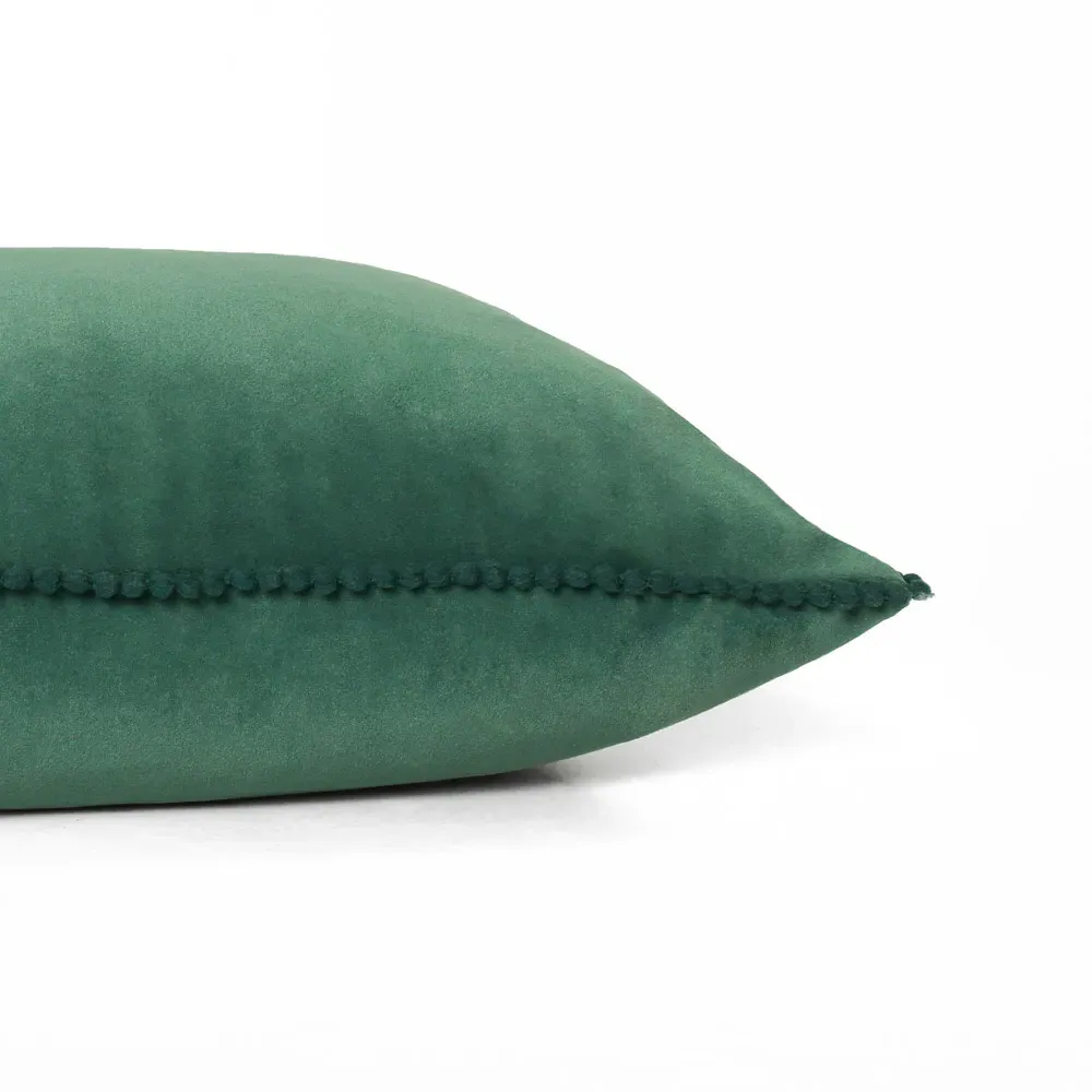 Cosmo Square Velvet Cushion with Pom-Pom Trim - Marine Blue