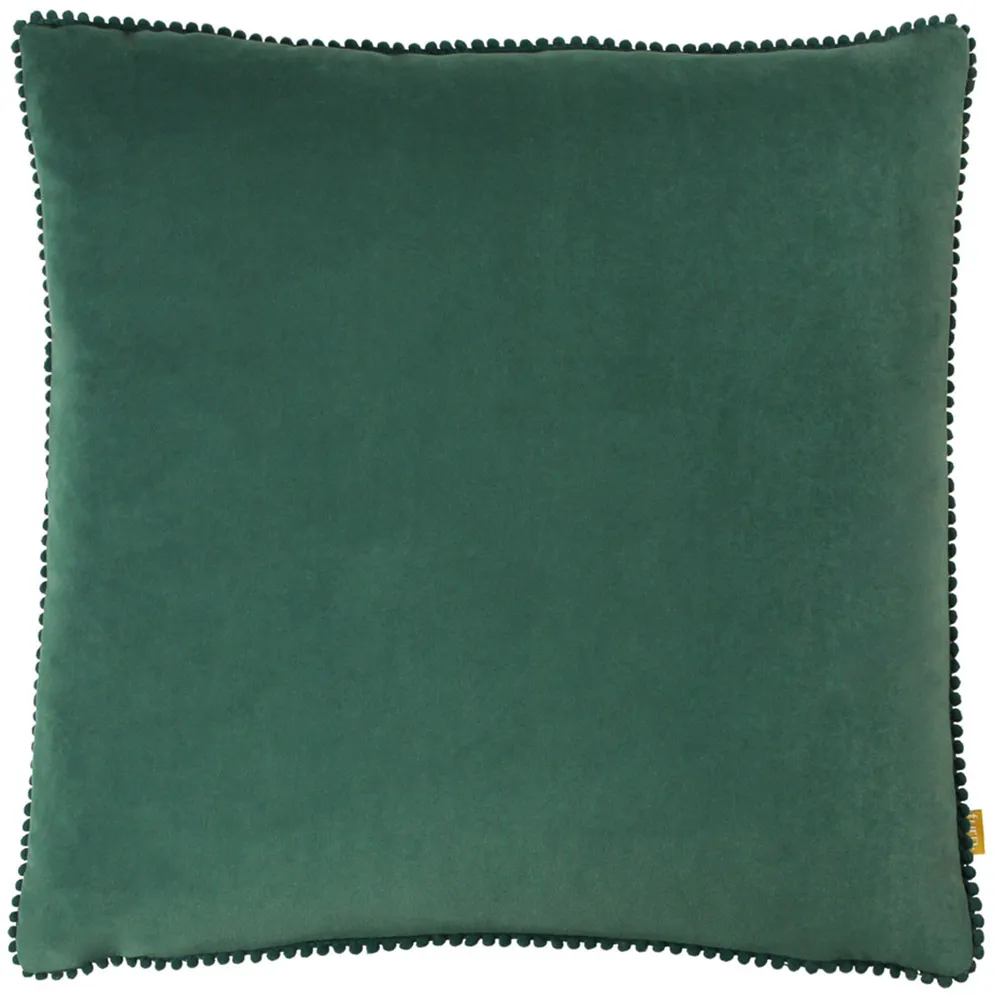 Cosmo Square Velvet Cushion with Pom-Pom Trim - Marine Blue image