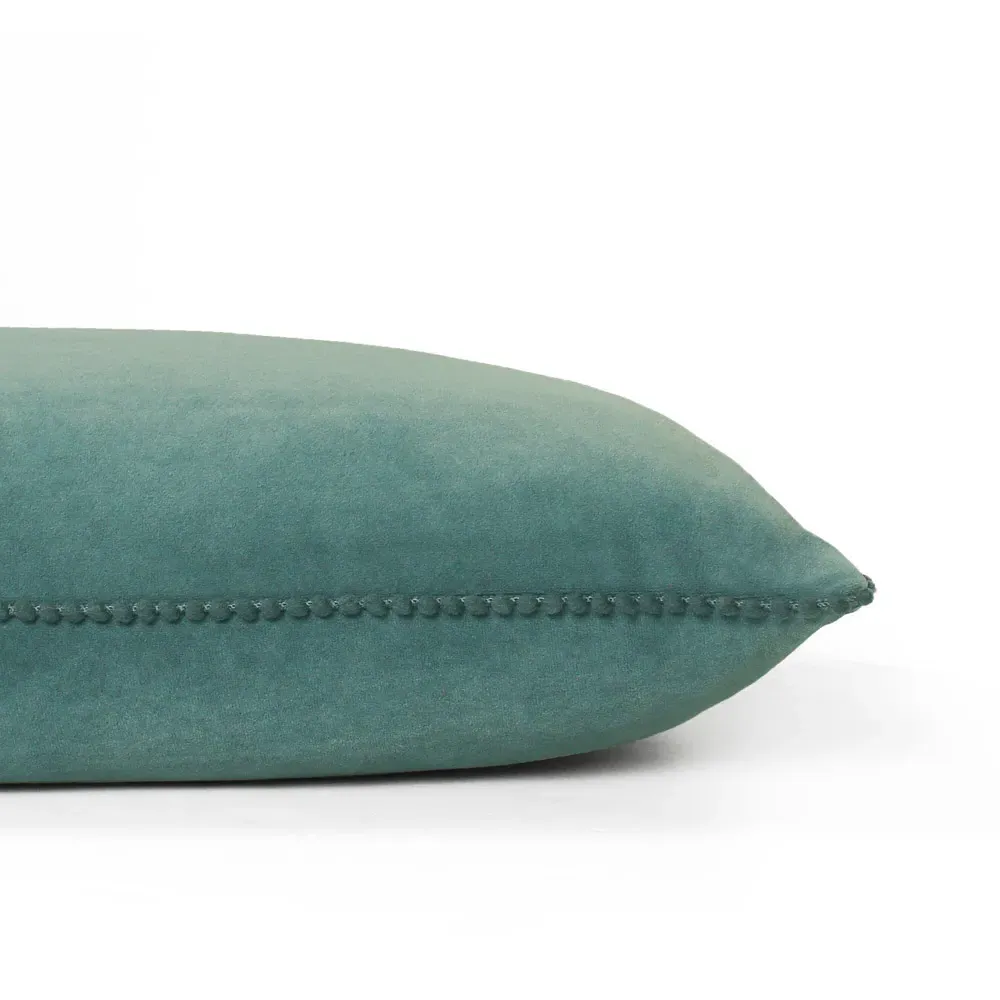 Cosmo Velvet Cushion with Pom-Pom Trim - Blue