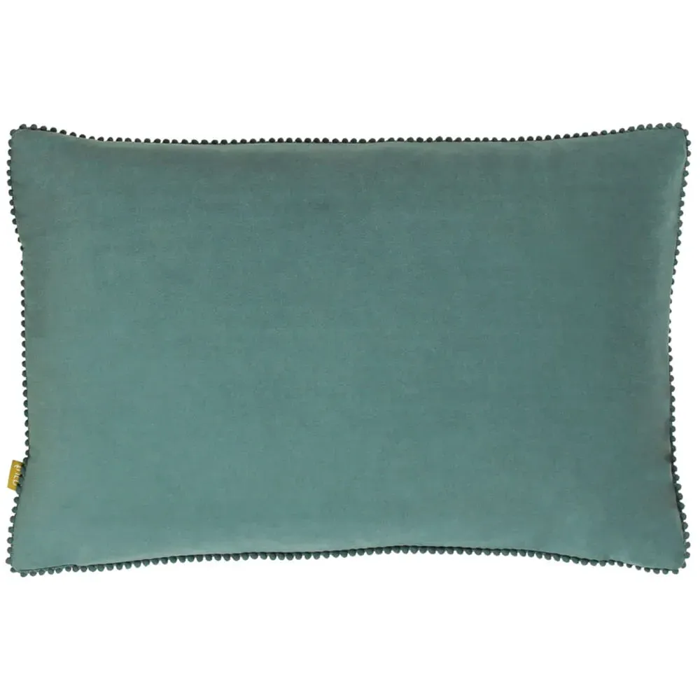 Cosmo Velvet Cushion with Pom-Pom Trim - Blue