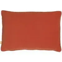 Cosmo Velvet Cushion with Pom-Pom Trim - Brick