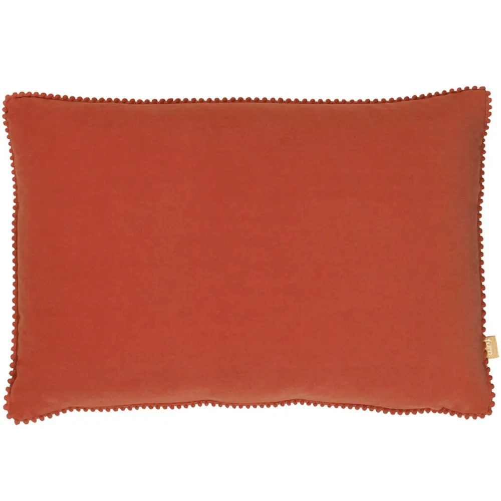 Cosmo Velvet Cushion with Pom-Pom Trim - Brick