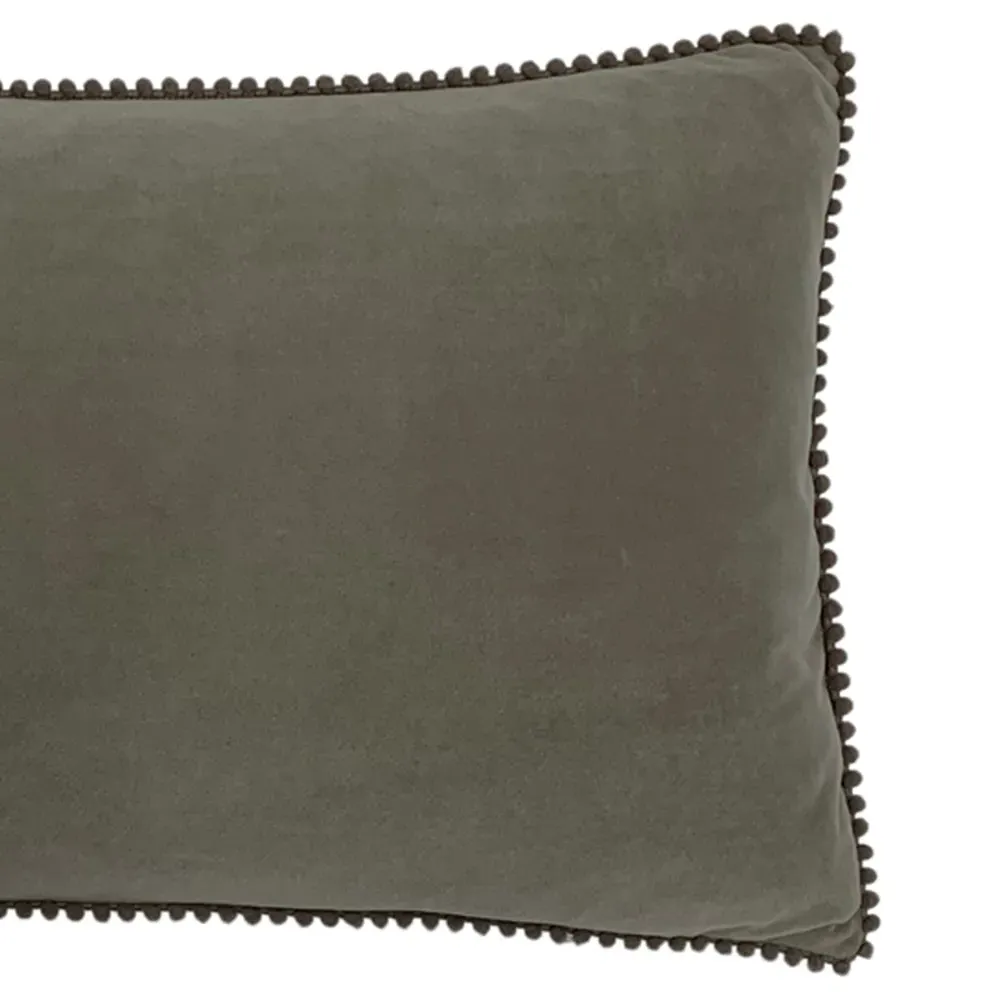 Cosmo Velvet Cushion with Pom-Pom Trim - Grey
