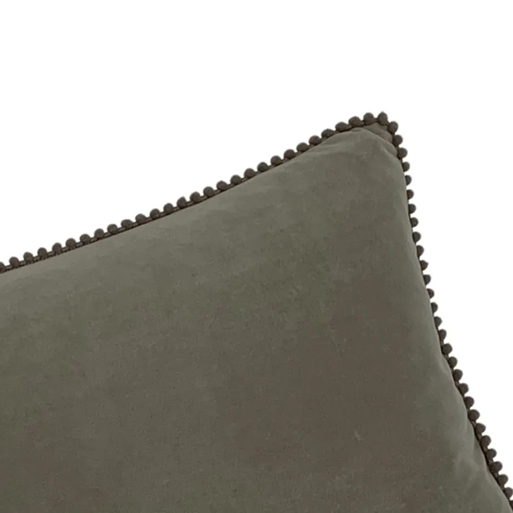 Cosmo Velvet Cushion with Pom-Pom Trim - Grey