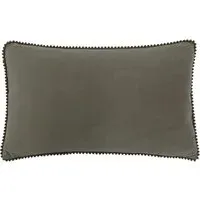 Cosmo Velvet Cushion with Pom-Pom Trim - Grey