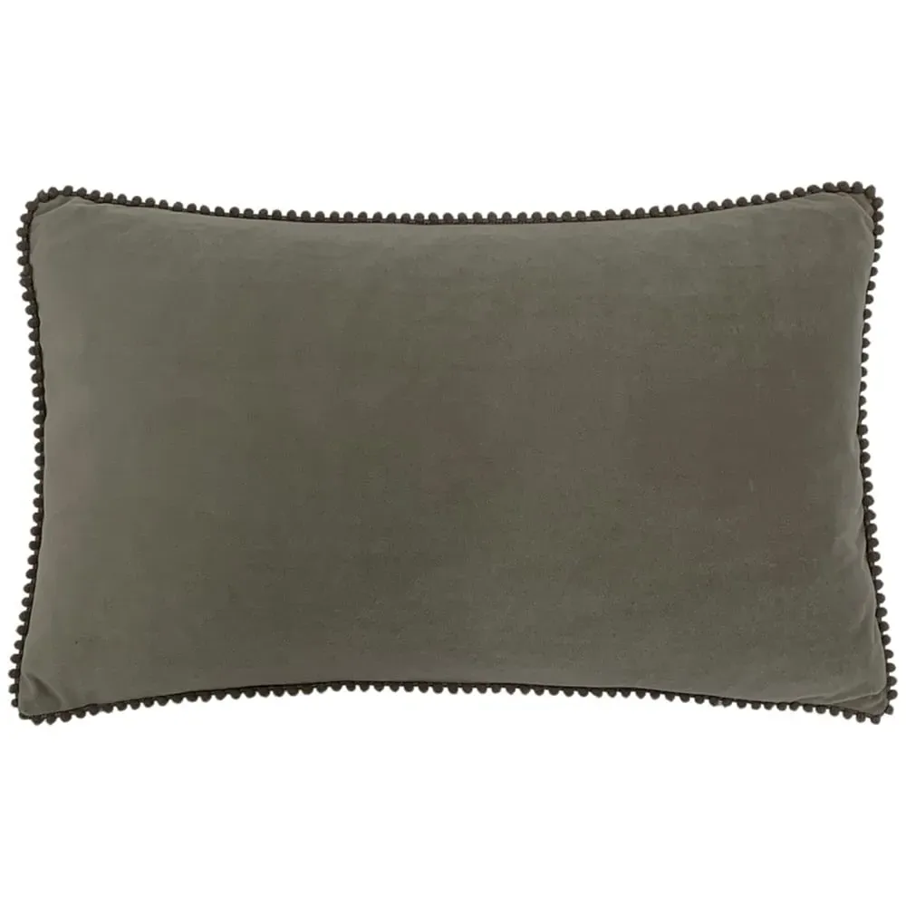 Cosmo Velvet Cushion with Pom-Pom Trim - Grey