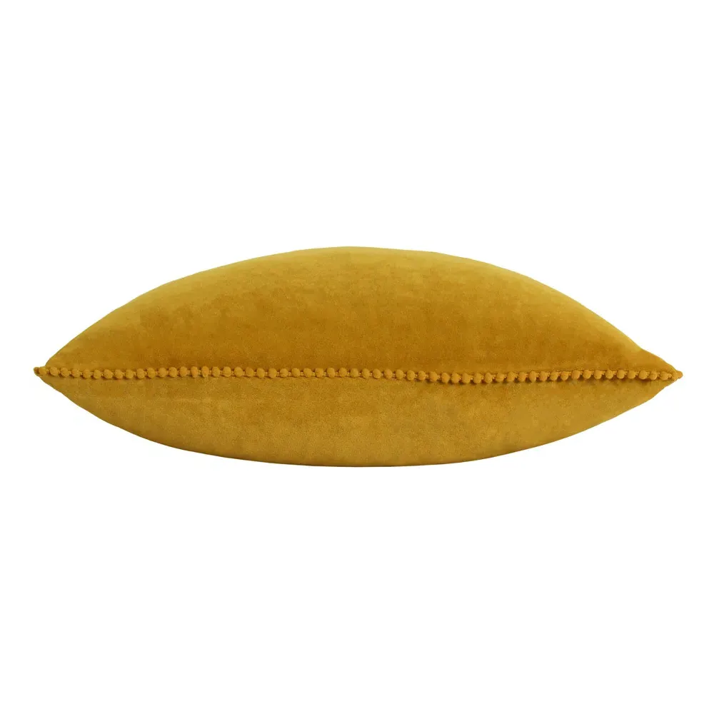 Cosmo Velvet Cushion with Pom-Pom Trim - Ochre