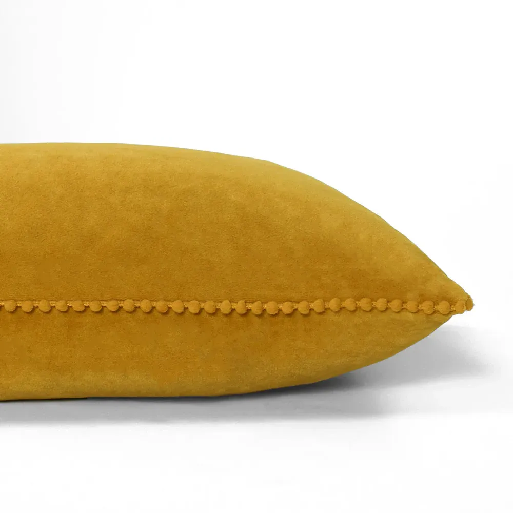 Cosmo Velvet Cushion with Pom-Pom Trim - Ochre