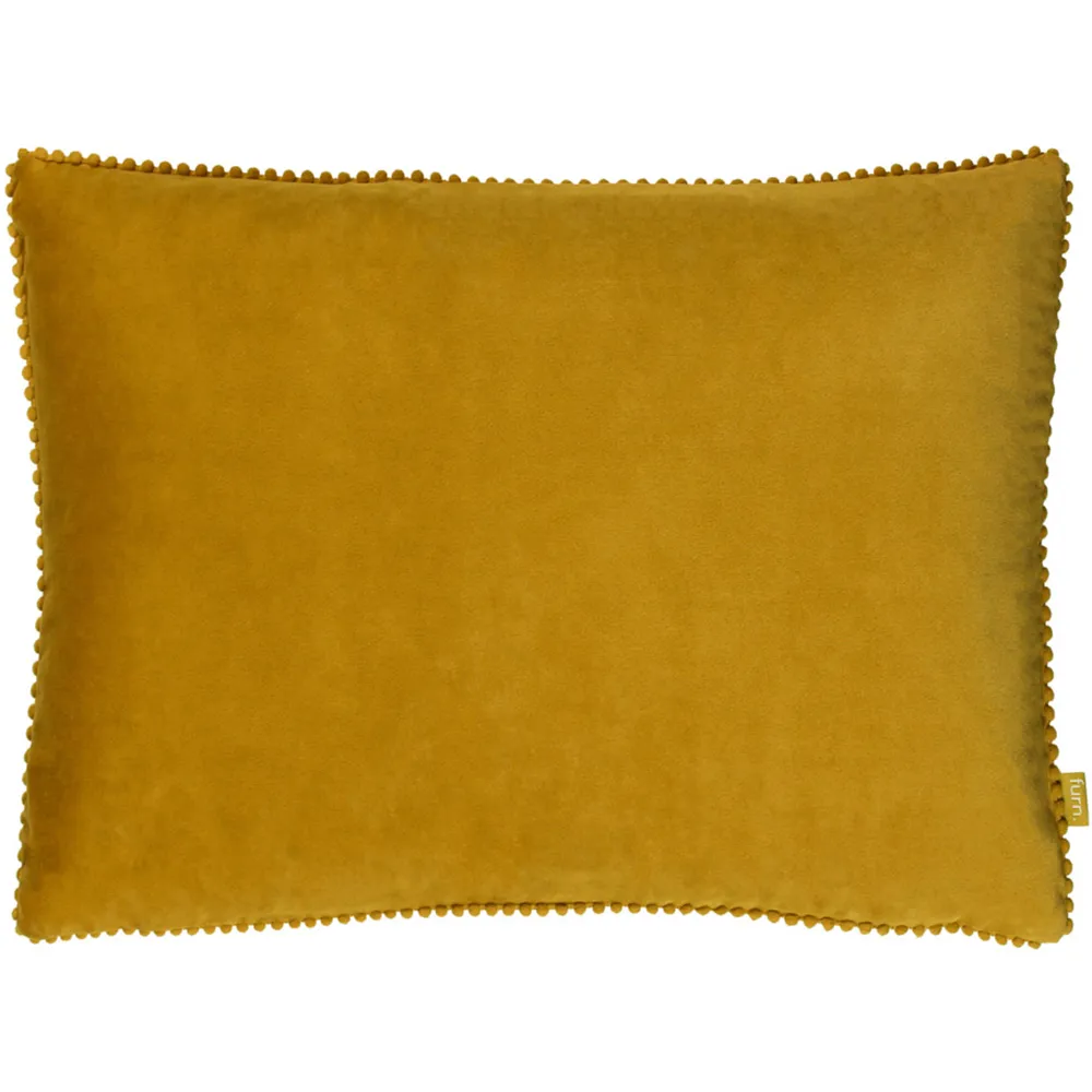 Cosmo Velvet Cushion with Pom-Pom Trim - Ochre