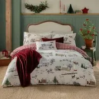 Cotswolds Double Christmas Reversible Duvet Set - White